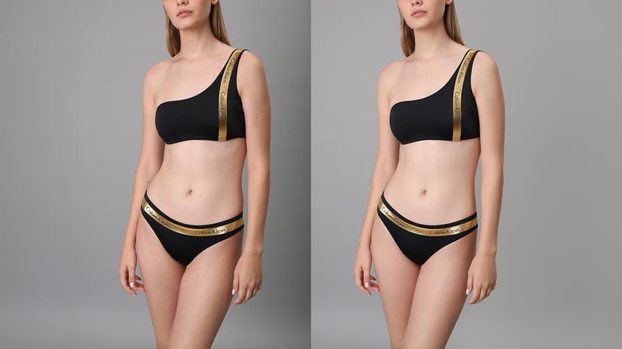 Fashion Retouching. Before and After swimsuit bulk Image editing for e-commerce site